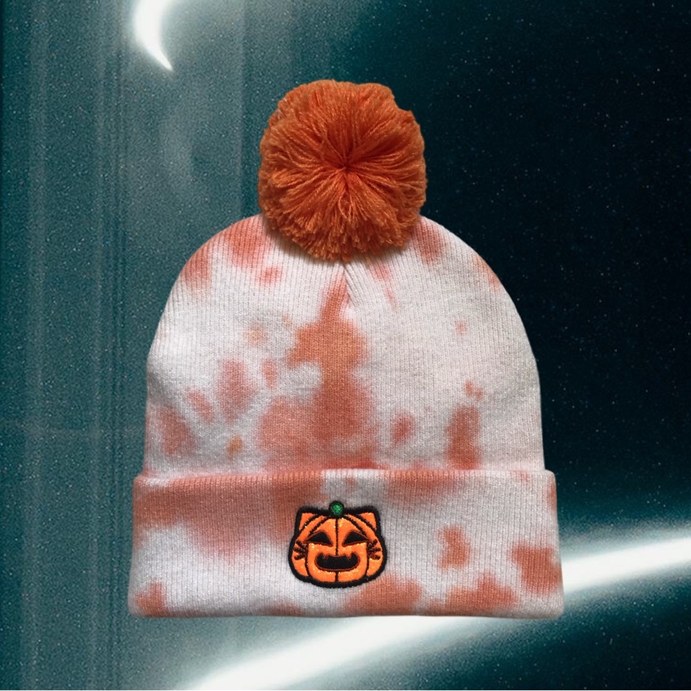 🐱🎃👻 Halloween Pumpkin Kitty Pom Beanie
